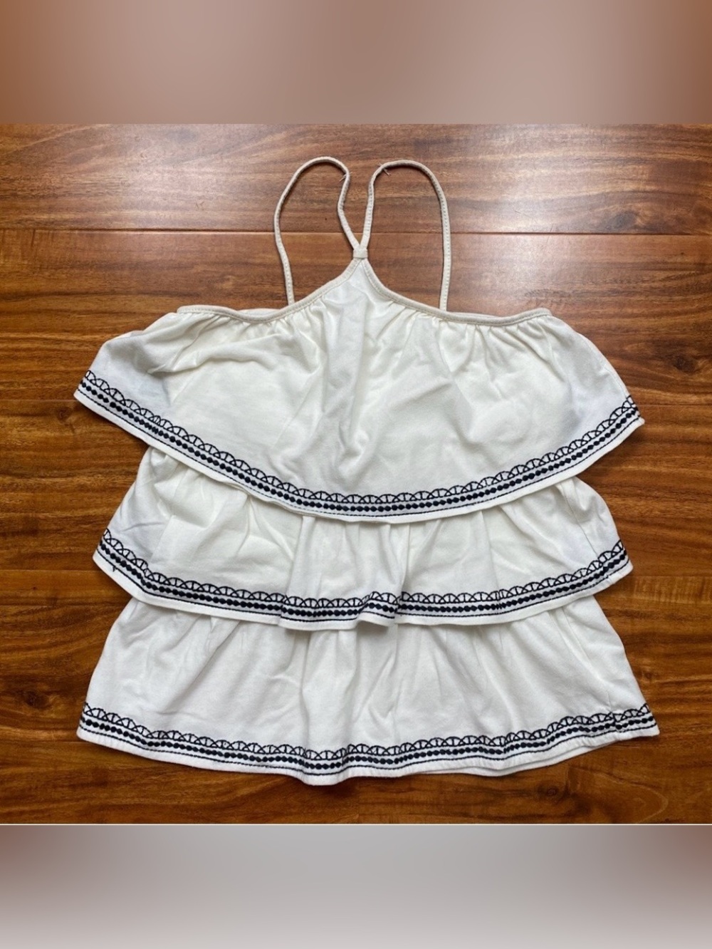 3/$25 Target Juniors Cream Black Embroidered Tiered Ruffle Cotton Tank Top XS